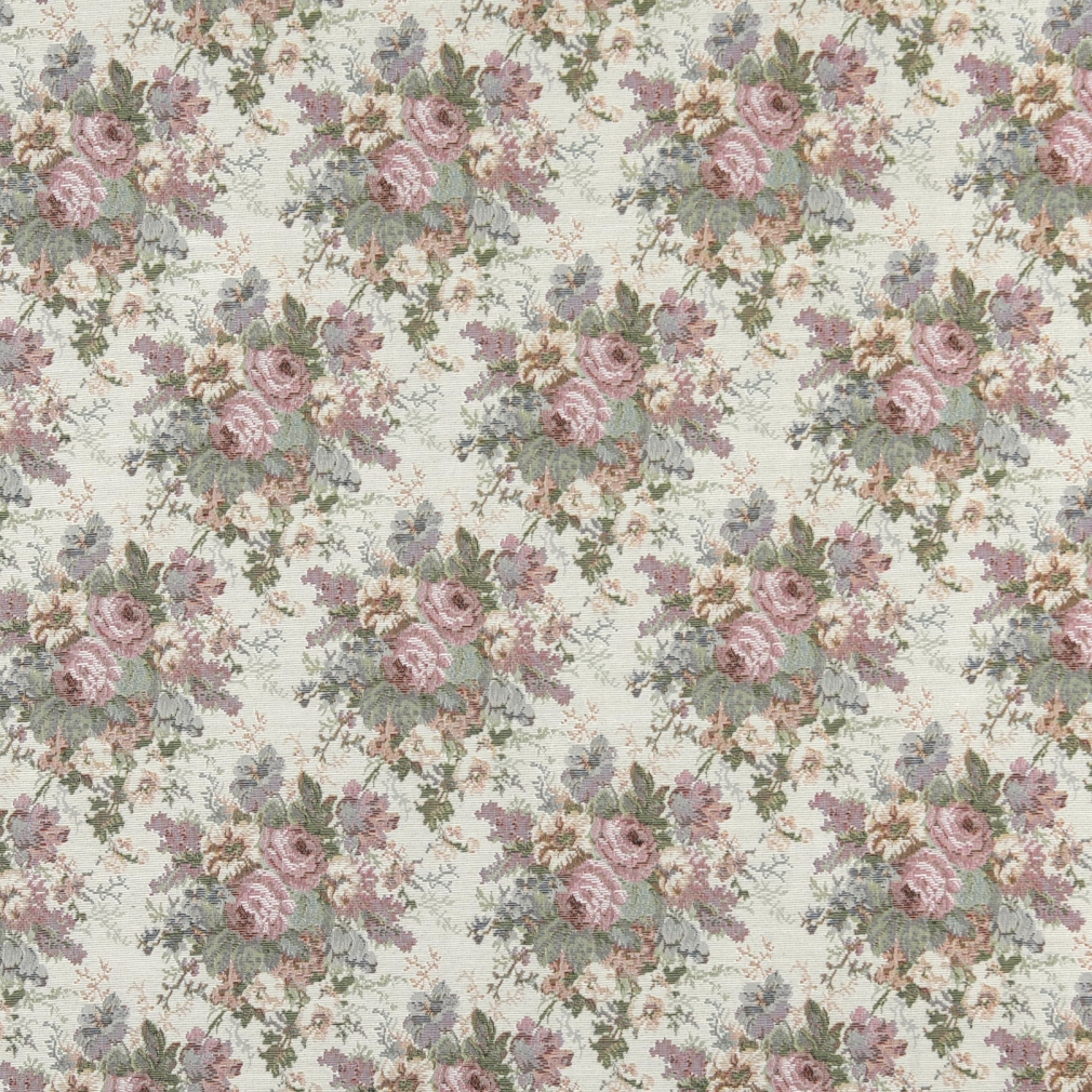 Pink, Blue And Green, Floral Tapestry Upholstery Fabric By The Yard 1
