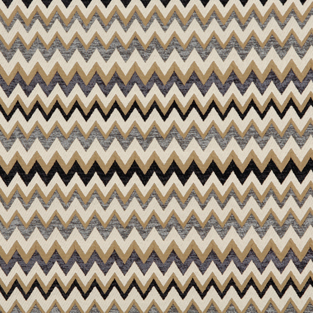 Gold, Blue, Midnight And Off White, Woven Chevron Upholstery Fabric By The Yard 1