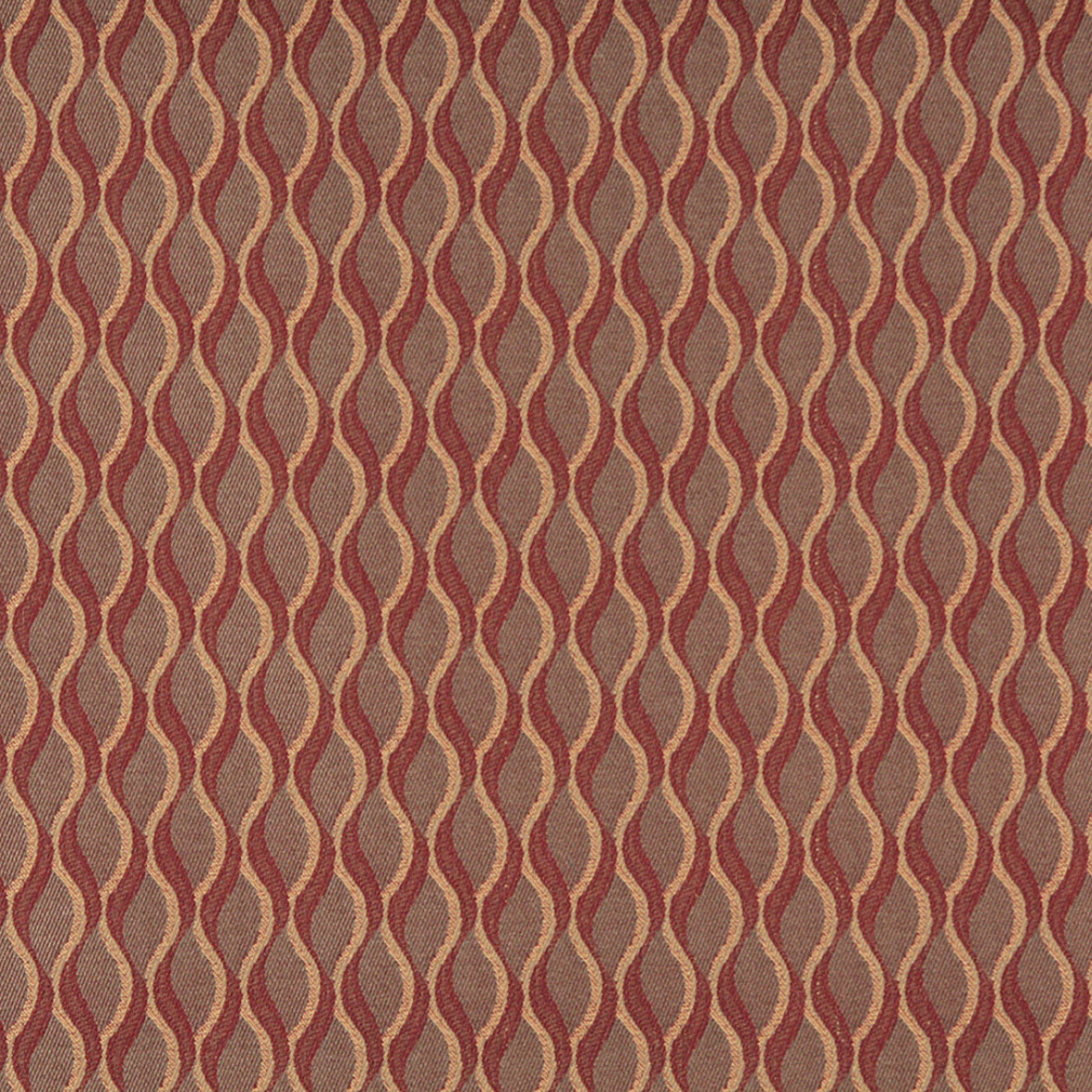 Burgundy And Gold, Wavy Striped, Contract Grade Upholstery Fabric By The Yard 1