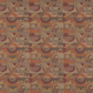Gold, Burgundy And Orange, Geometric Contract Upholstery Fabric By The Yard