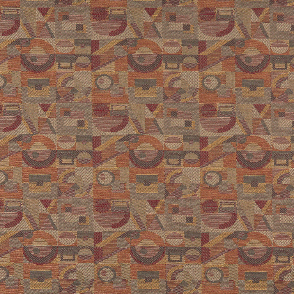 Gold, Burgundy And Orange, Geometric Contract Upholstery Fabric By The Yard 1