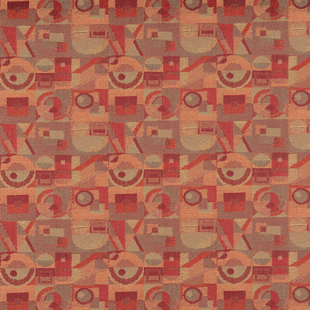 Red, Persimmon And Green, Geometric Contract Upholstery Fabric By The Yard 1