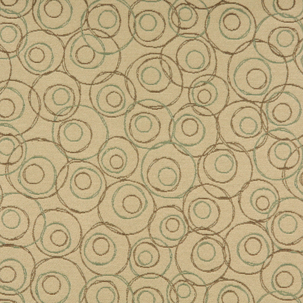Beige, Brown And Green Circles Contract Upholstery Fabric By The Yard 1