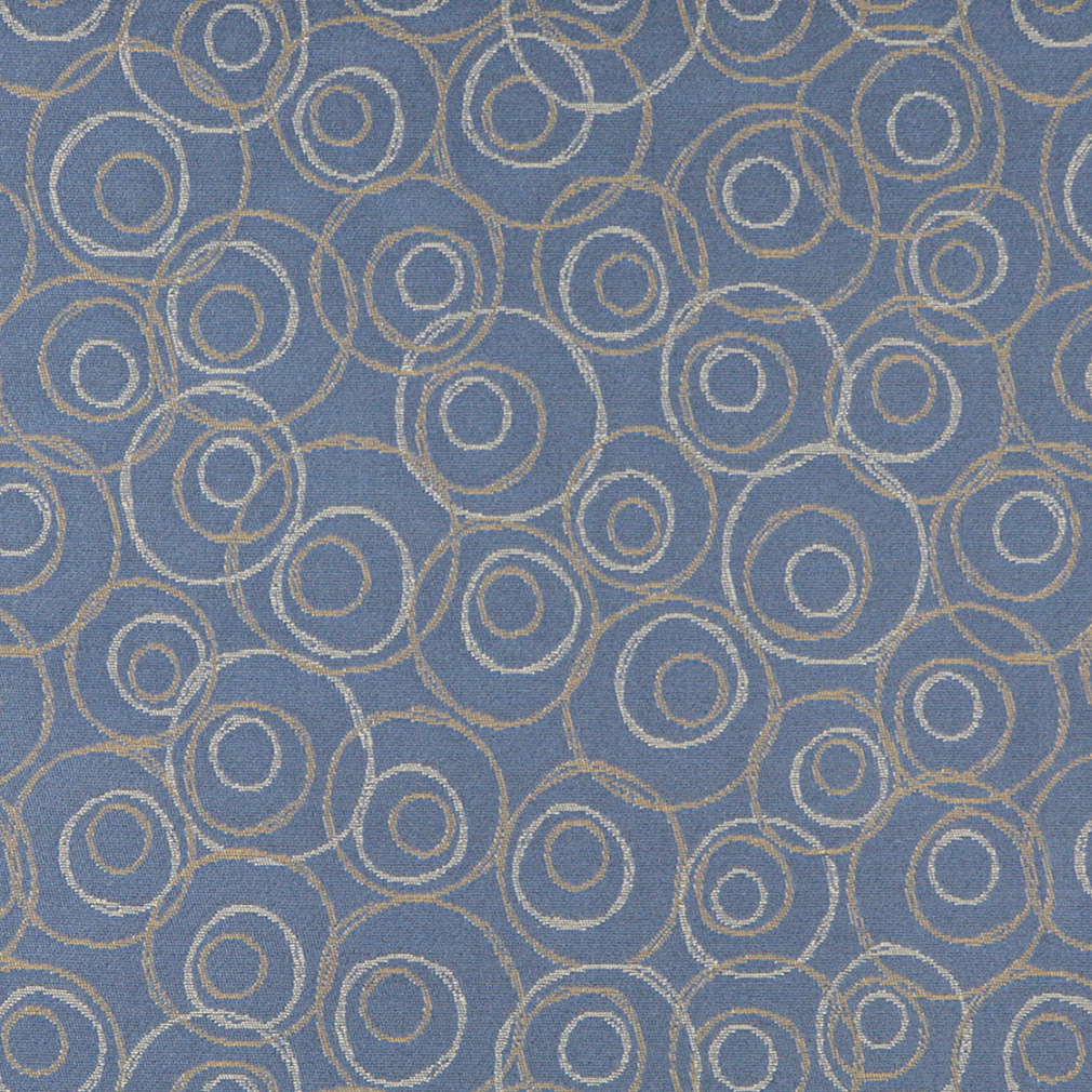 Blue, Gold And White Overlapping Circles Contract Upholstery Fabric By The Yard 1