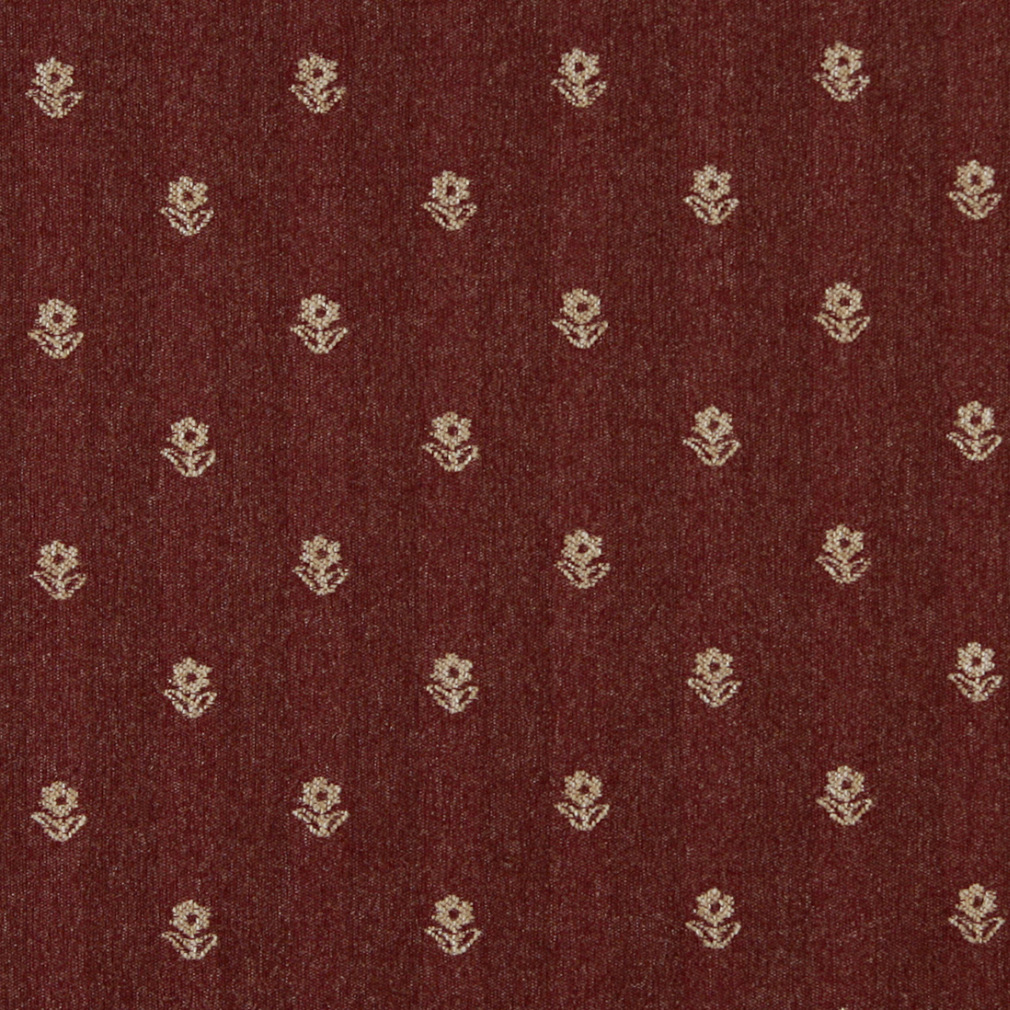 Rustic Red And Beige, Flowers Country Upholstery Fabric By The Yard 1