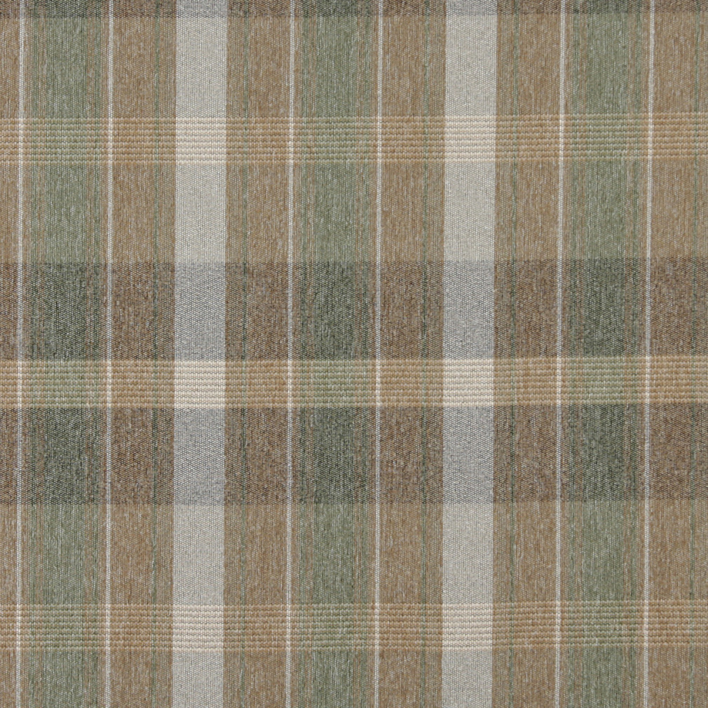 Brown, Green And Ivory, Large Plaid Country Upholstery Fabric By The Yard 1