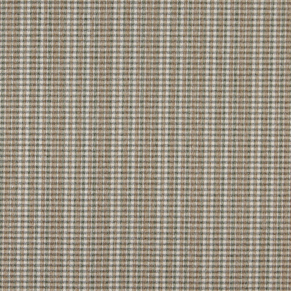 Light Brown, Green And Ivory, Small Plaid Country Upholstery Fabric By The Yard 1