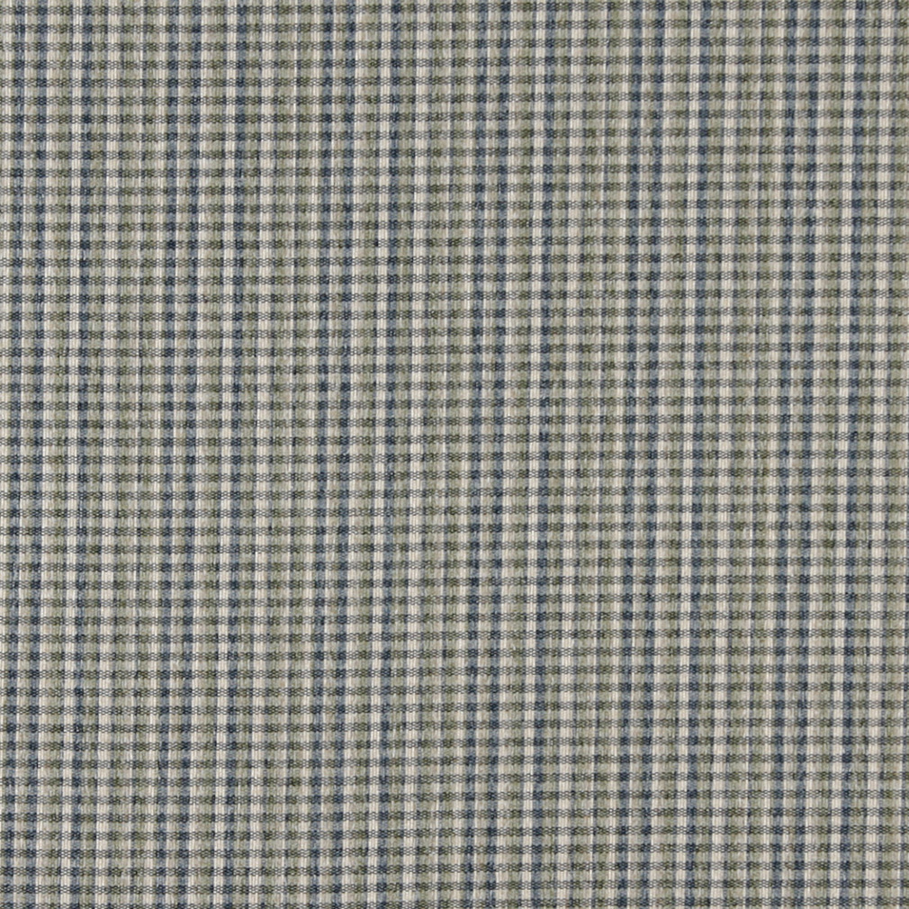 Blue, Green And Ivory, Small Plaid Country Upholstery Fabric By The Yard 1