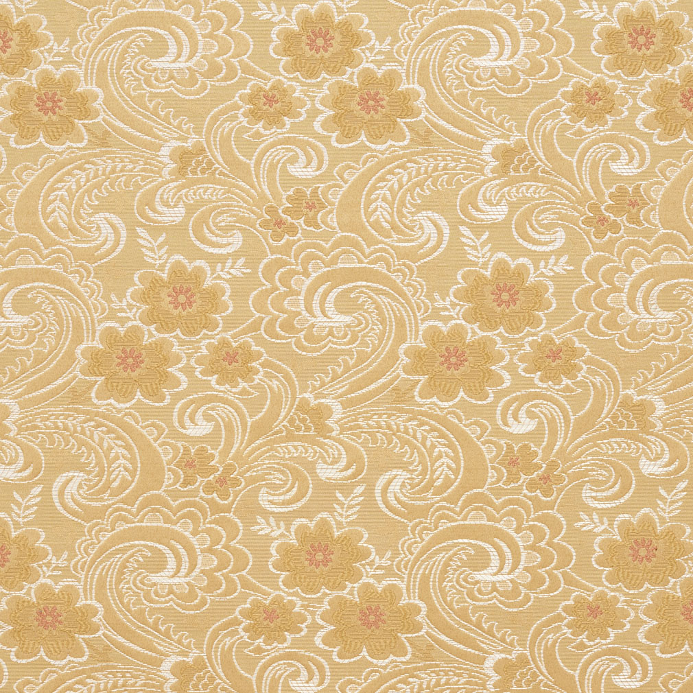 Gold, White And Red, Paisley Floral Brocade Upholstery Fabric By The Yard 1
