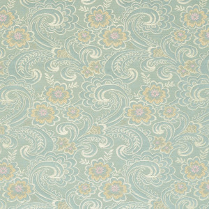 Gold, Pink And Blue, Paisley Floral Brocade Upholstery Fabric By The Yard
