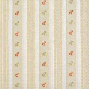 Gold, White, Red And Green, Floral Striped Brocade Upholstery Fabric By The Yard