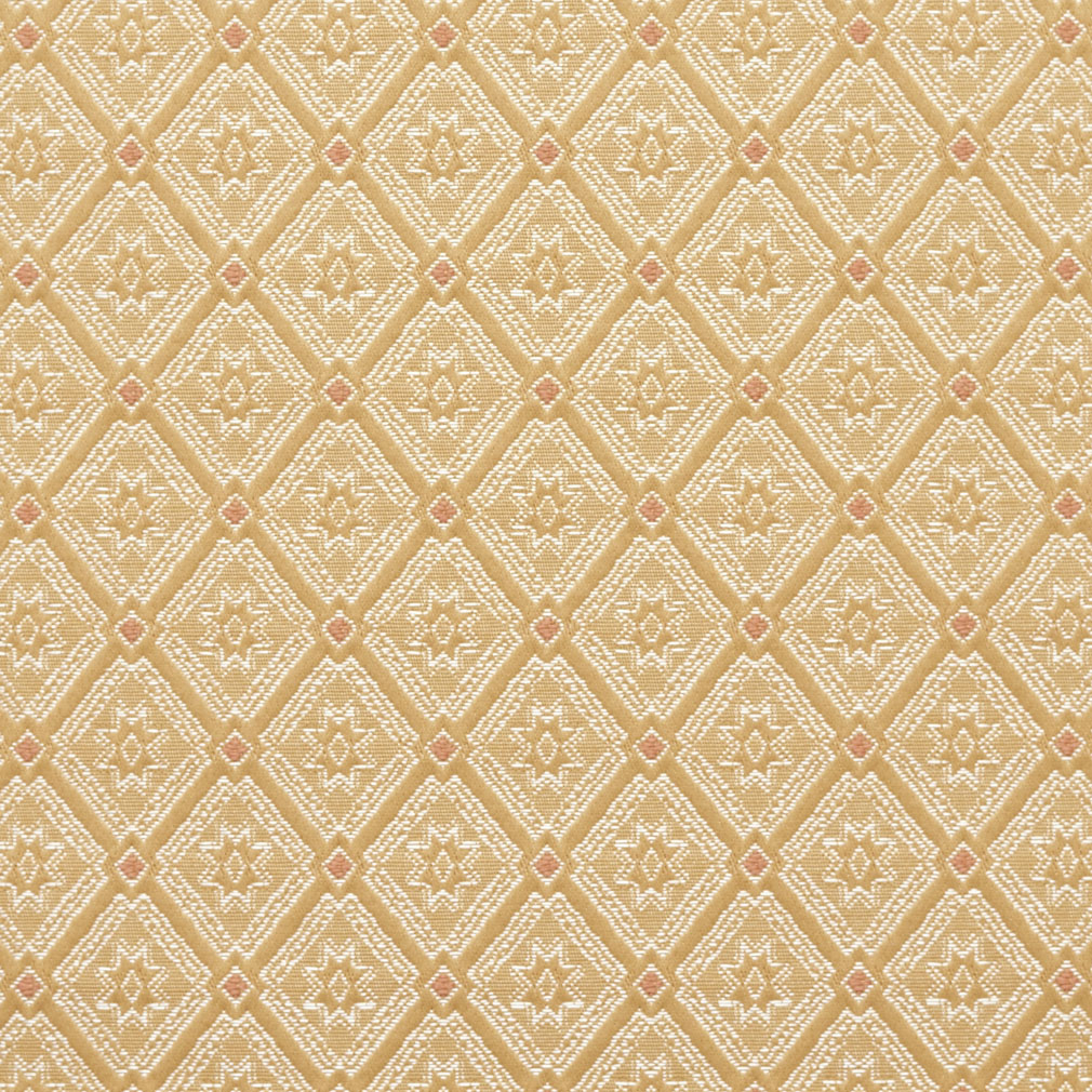 Gold, White And Red, Diamond Brocade Upholstery Fabric By The Yard 1