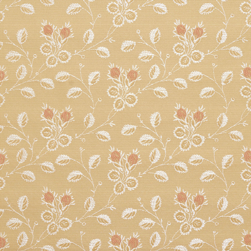 Gold, White And Red, Floral Brocade Upholstery Fabric By The Yard 1