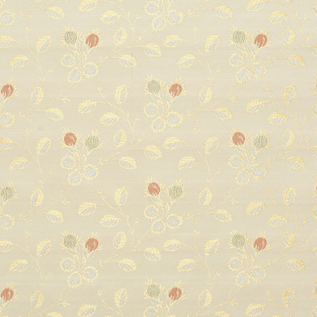 Gold, White, Red And Green, Floral Brocade Upholstery Fabric By The Yard 1