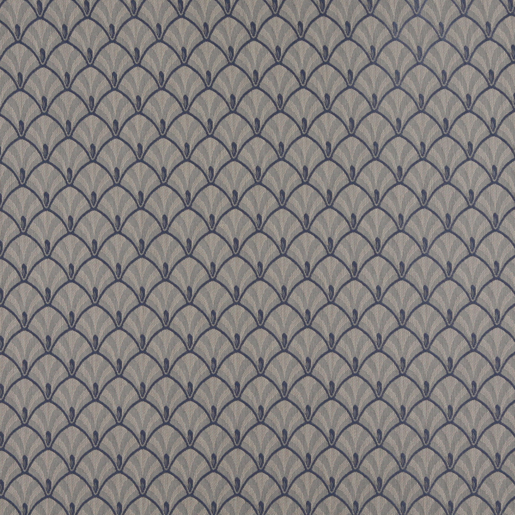 Blue And Beige Fan Jacquard Woven Upholstery Fabric By The Yard 1