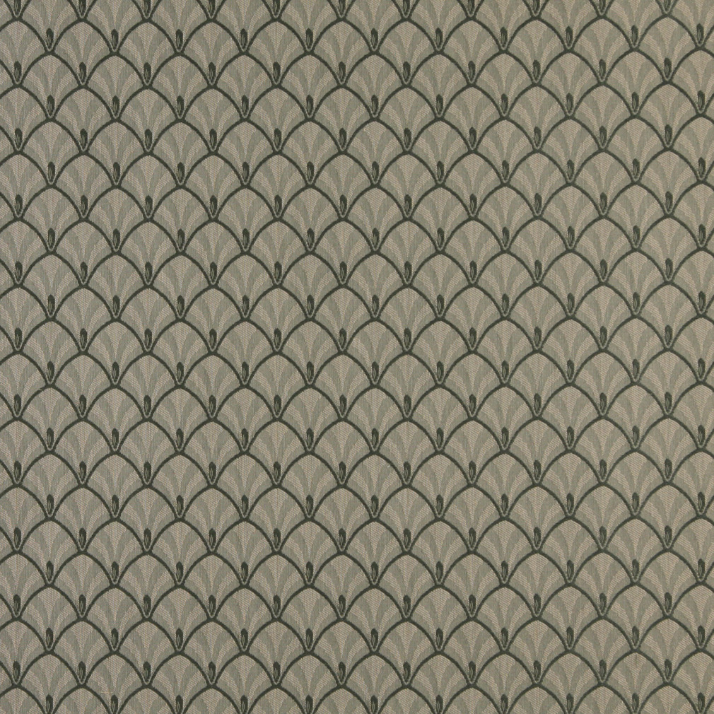 Dark Green And Beige Fan Jacquard Woven Upholstery Fabric By The Yard 1