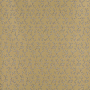Blue And Gold Vine Leaves Jacquard Woven Upholstery Fabric By The Yard