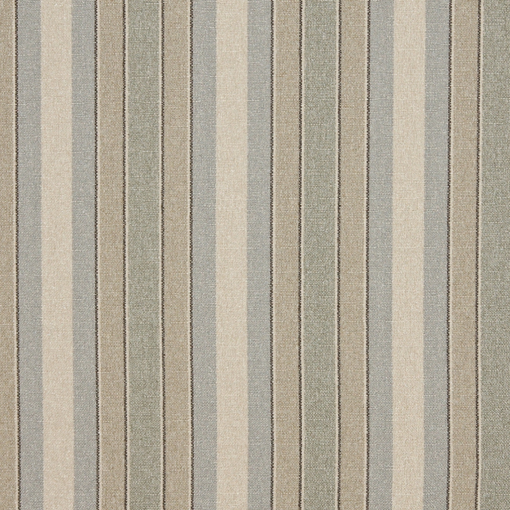 Blue, Beige And Green Striped Washed Linen Look Upholstery Fabric By The Yard 1