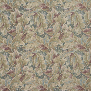 Burgundy And Green, Floral Leaf Tapestry Upholstery Fabric By The Yard