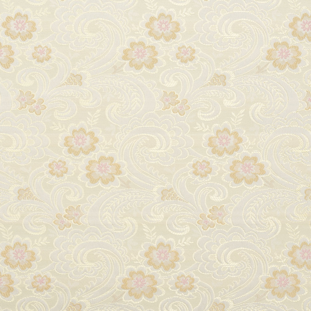 Gold, Pink And White, Paisley Floral Brocade Upholstery Fabric By The Yard 1