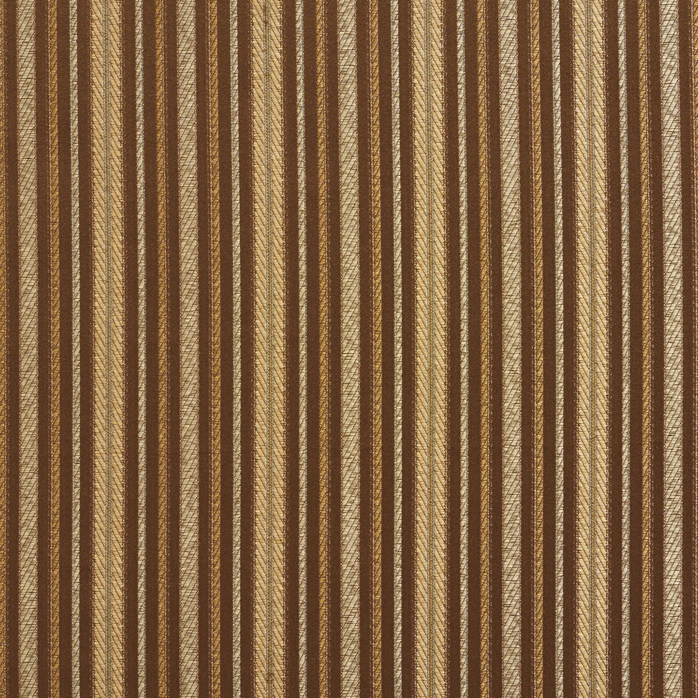 E606 Striped Brown, Green And Gold Damask Upholstery Fabric By The Yard 1