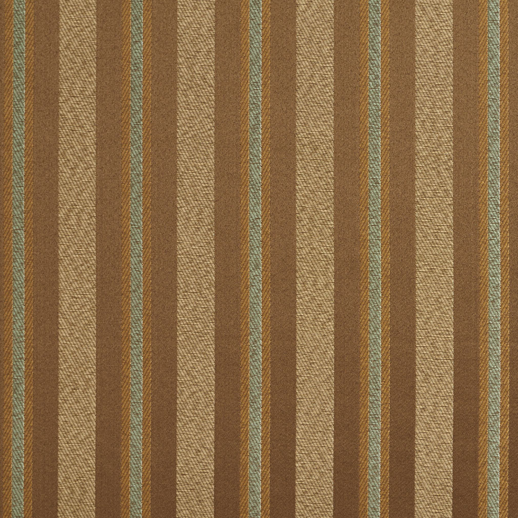 E630 Striped Brown, Green And Gold Damask Upholstery Fabric By The Yard 1