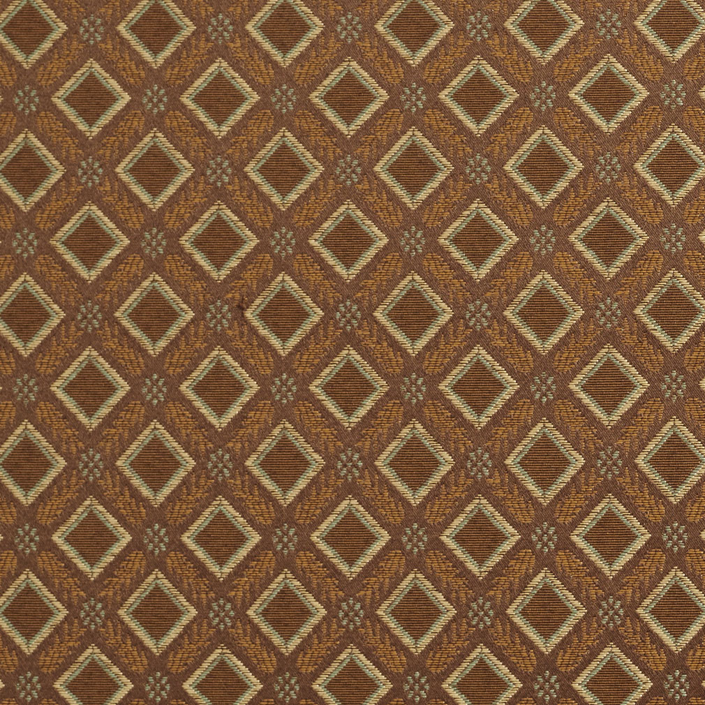 E638 Diamond Brown, Green And Gold Damask Upholstery Fabric By The Yard 1