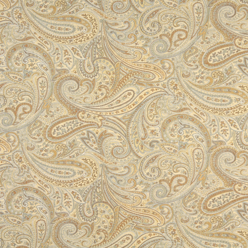 Gold, Blue And Bronze, Paisley Contemporary Upholstery Grade Fabric By The Yard 1