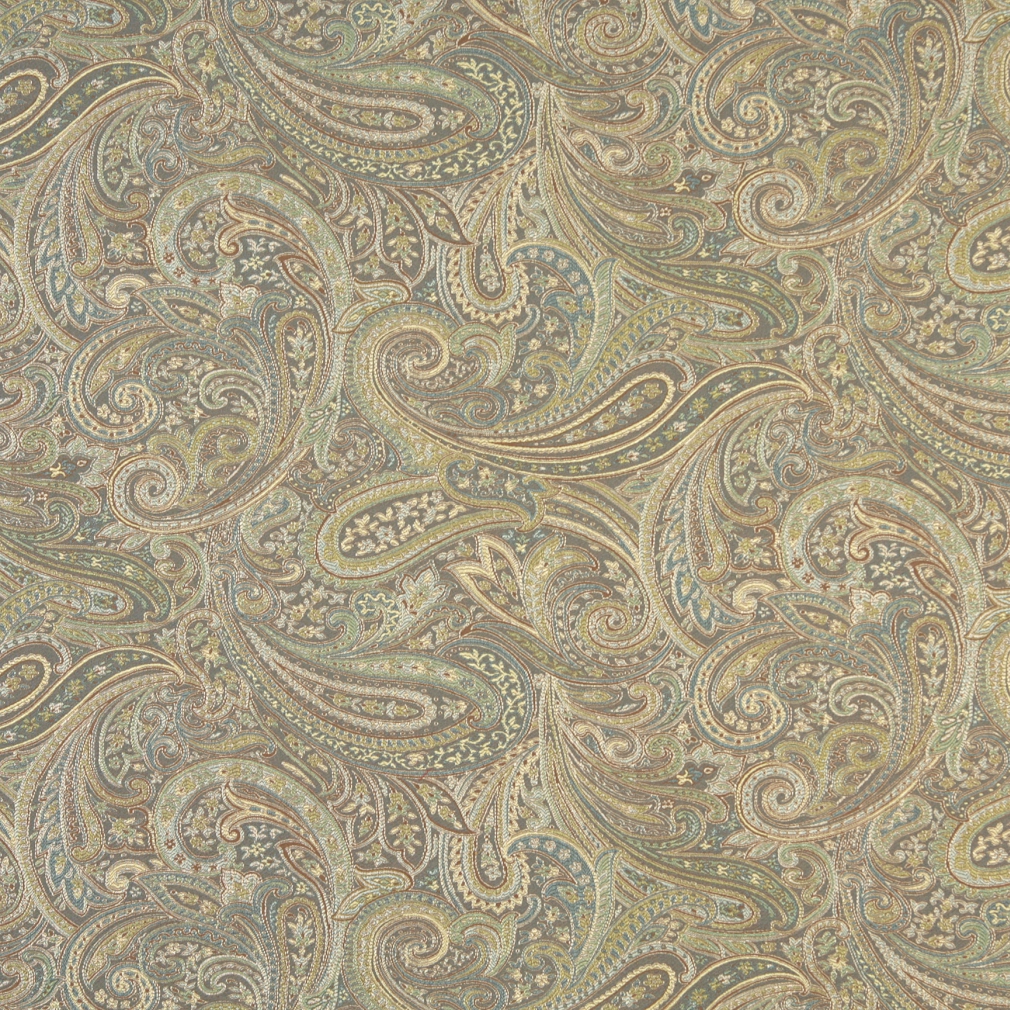 Brown, Blue And Green, Paisley Contemporary Upholstery Grade Fabric By The Yard 1