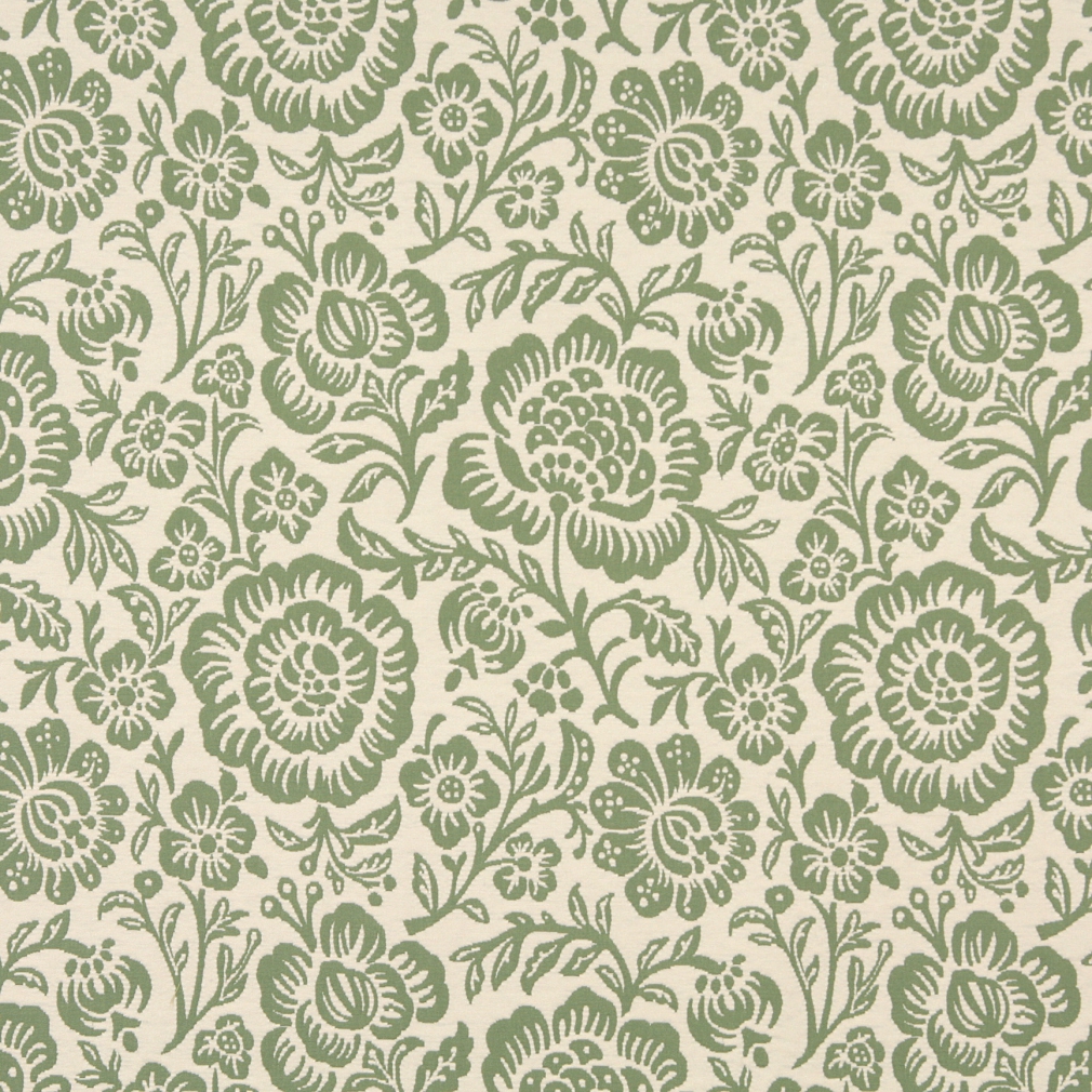 F402 Green And Beige Floral Matelasse Reversible Upholstery Fabric By The Yard 1