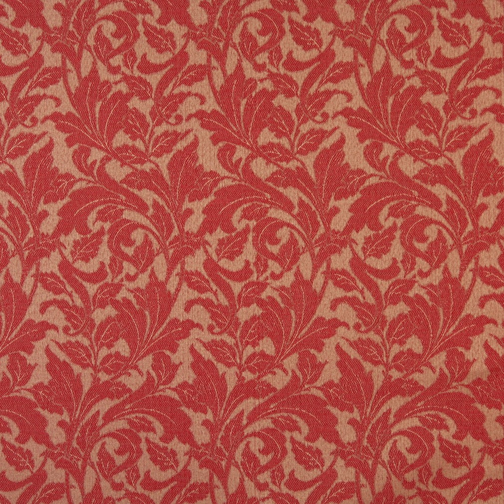 Red, Floral Leaf Outdoor Indoor Woven Fabric By The Yard 1