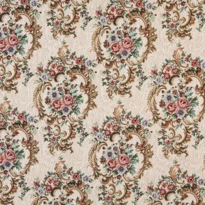F640 Green, Blue And Burgundy, Floral Tapestry Upholstery Fabric By The Yard