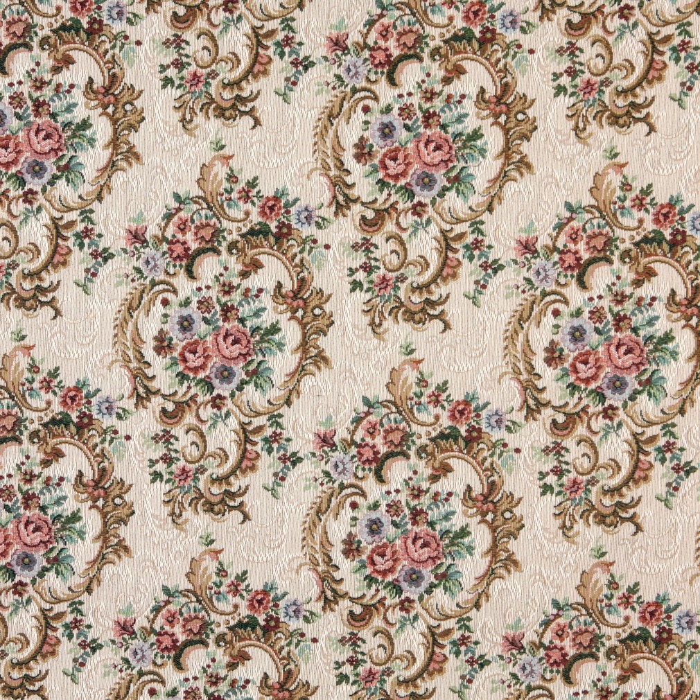 F640 Green, Blue And Burgundy, Floral Tapestry Upholstery Fabric By The Yard 1