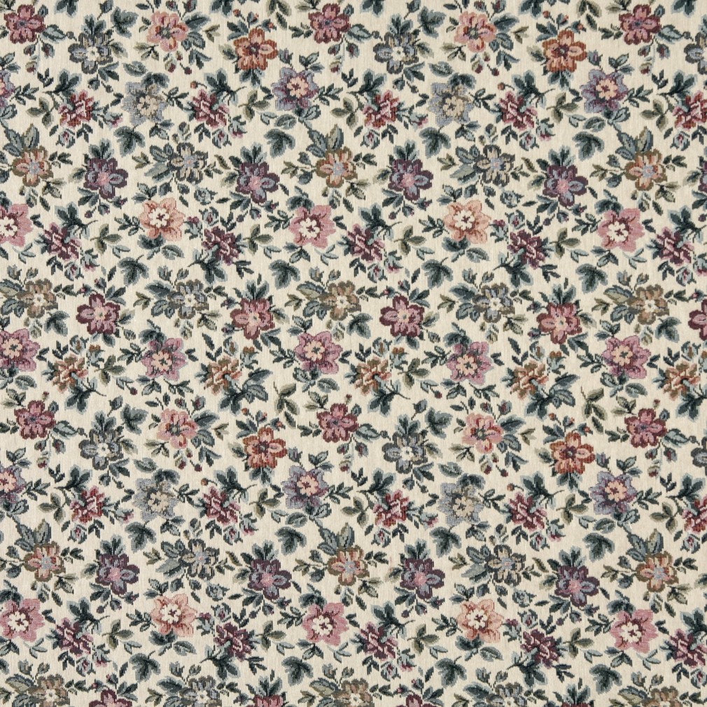 Beige, Burgundy And Green, Floral Flowers Tapestry Upholstery Fabric By The Yard 1