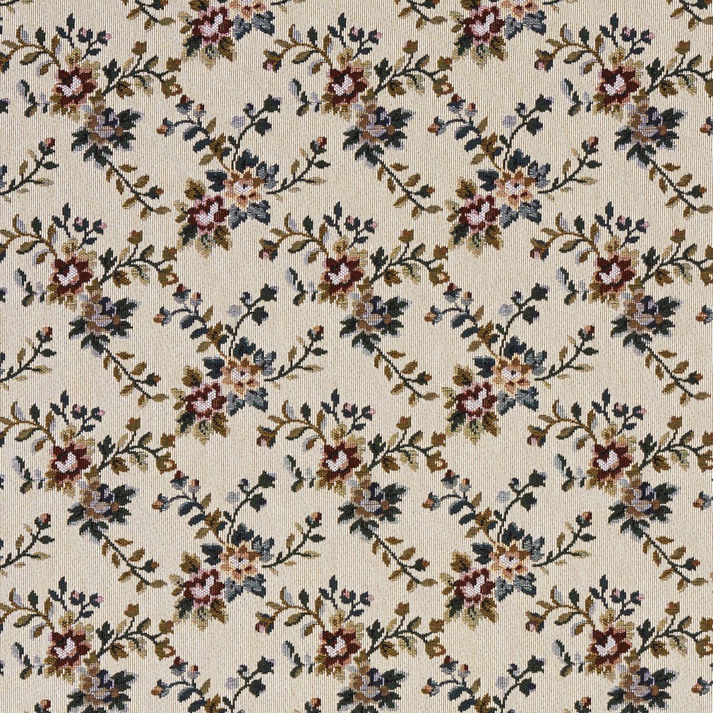 Red, Green And Beige, Floral Vine Tapestry Upholstery Fabric By The Yard 1