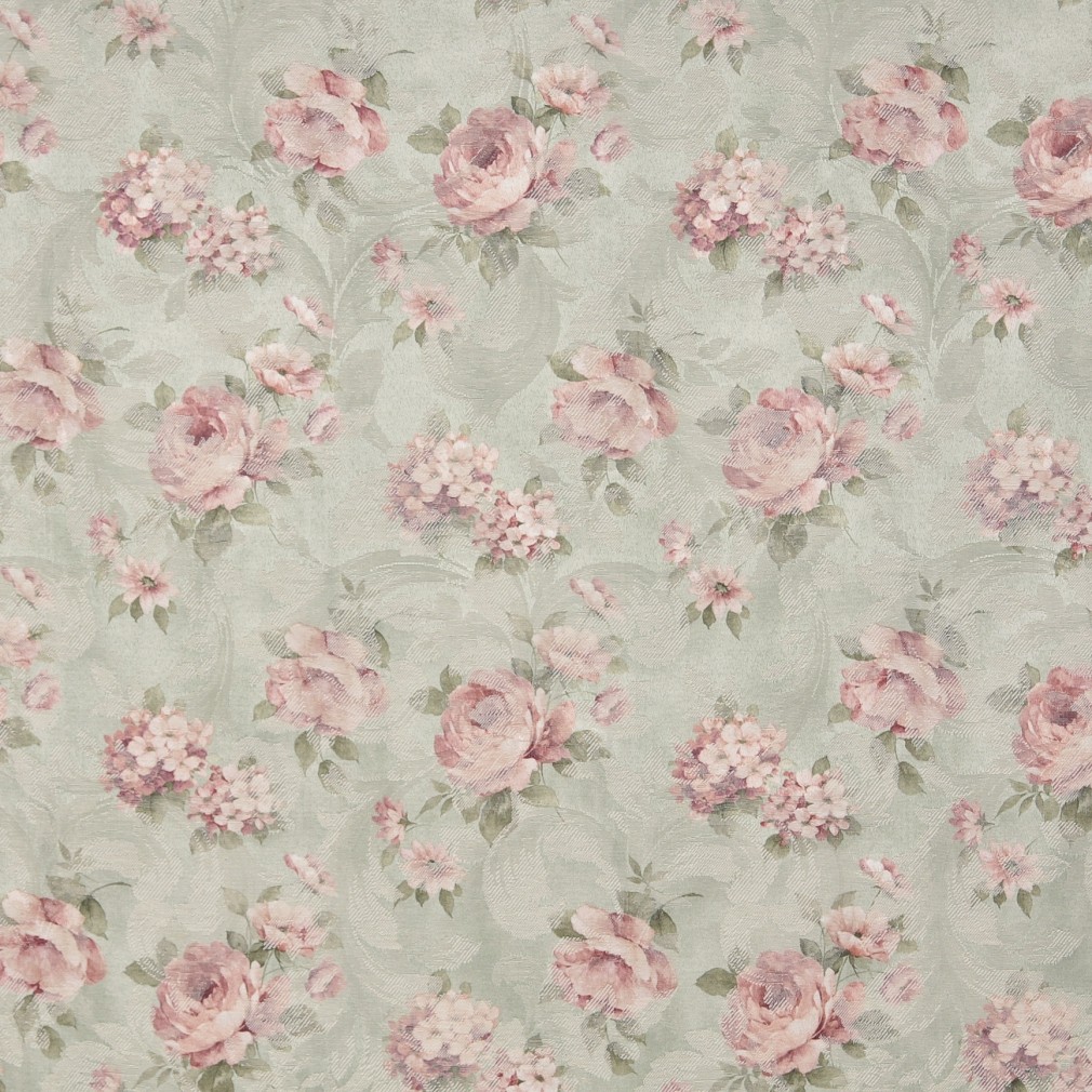 Green And Pink, Pastel Floral Roses Woven Print Upholstery ...