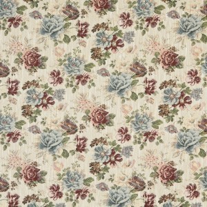 Green, Red And Blue, Floral Tapestry Upholstery Fabric By The Yard