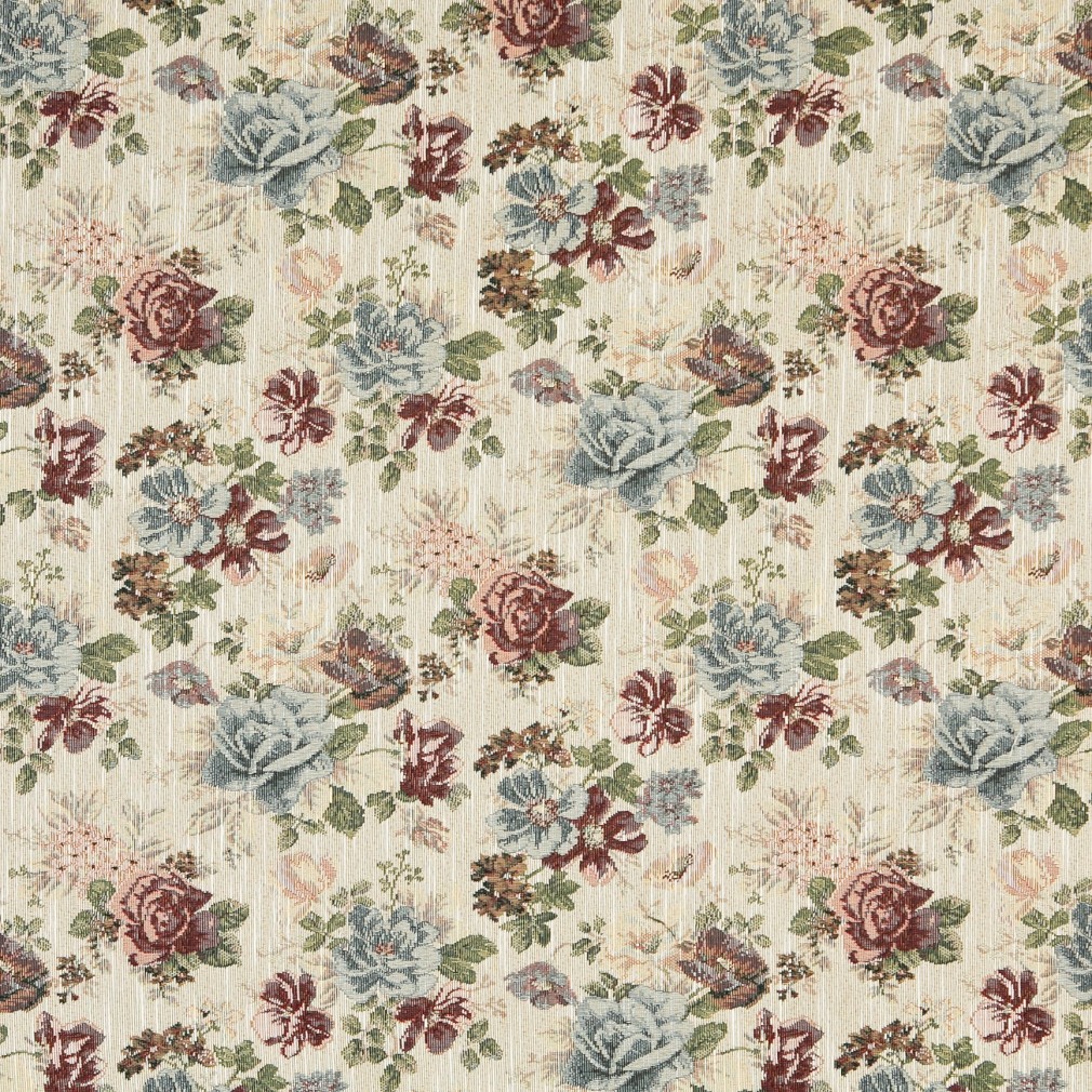 Green, Red And Blue, Floral Tapestry Upholstery Fabric By The Yard 1