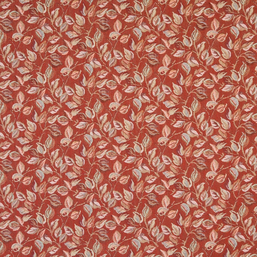 Red, Pink And Green, Floral Leaves Tapestry Upholstery Fabric By The Yard 1