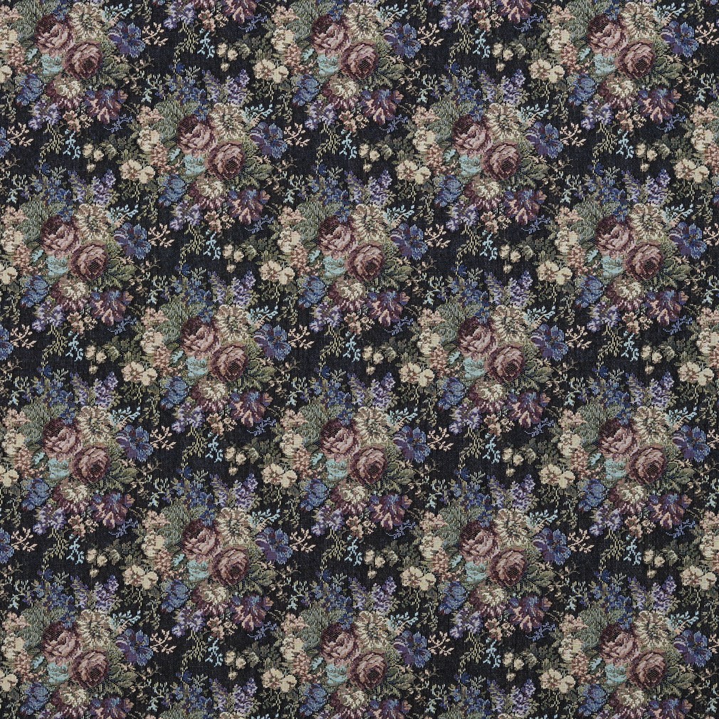 Blue, Green And Burgundy, Floral Tapestry Upholstery Fabric By The Yard 1