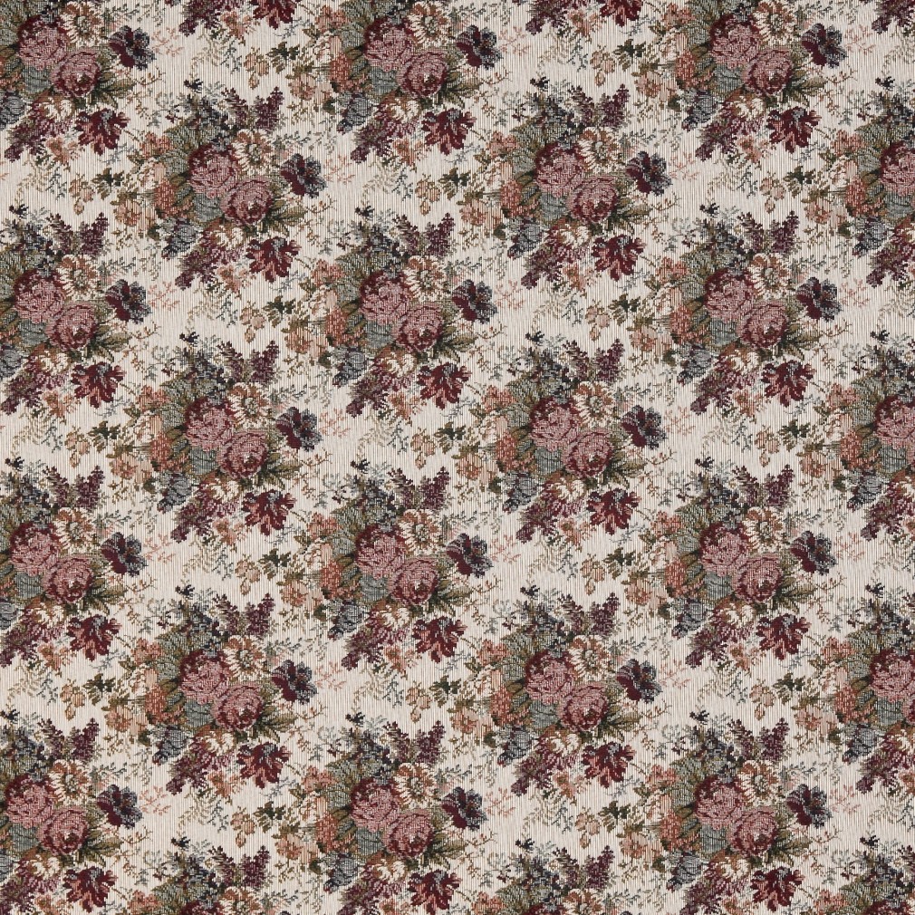 F928 Burgundy And Green, Floral Bouquet Tapestry Upholstery Fabric By The Yard 1