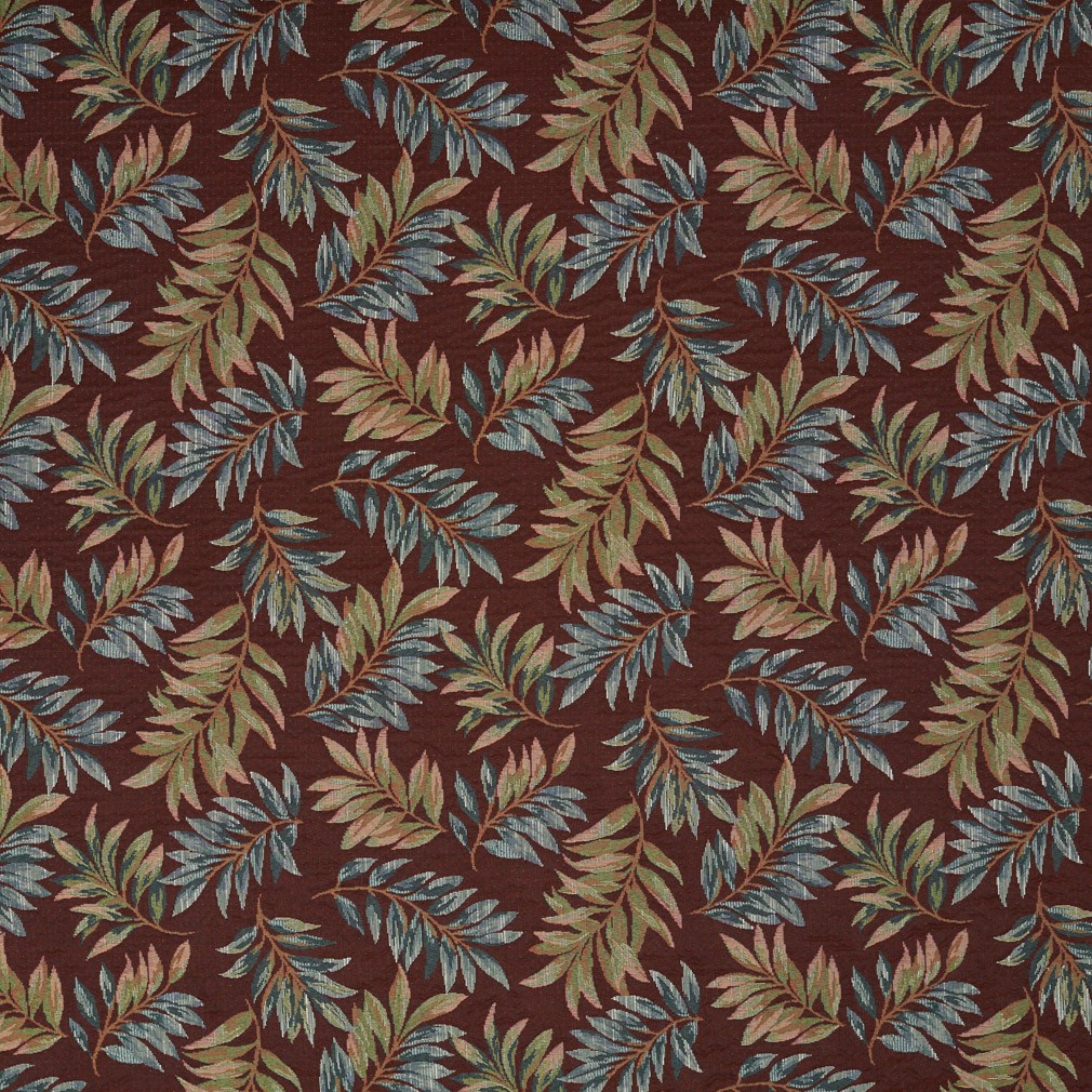 Red And Green, Floral Leaves Tapestry Upholstery Fabric By The Yard 1