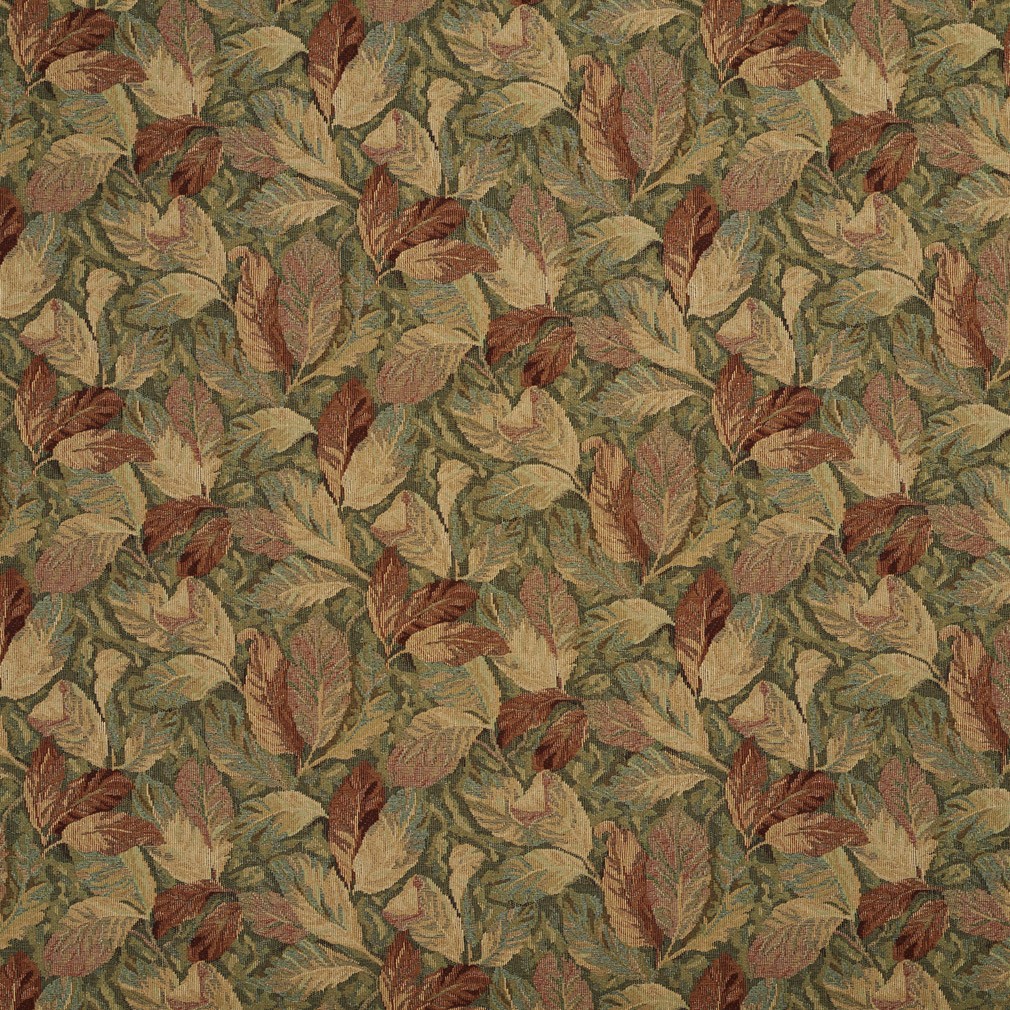Burgundy And Green, Floral Leaves Tapestry Upholstery Fabric By The Yard 1