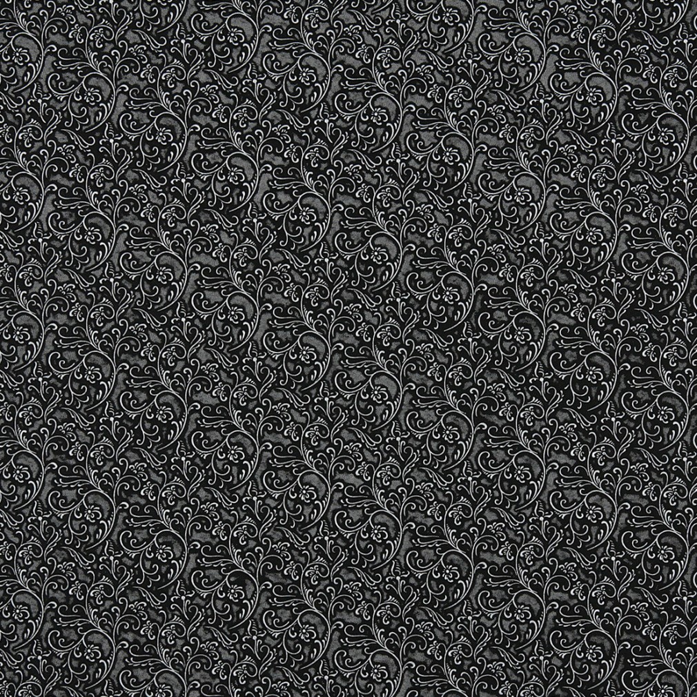 Silver And Black Metallic Floral Vines Upholstery Faux Leather By The Yard 1