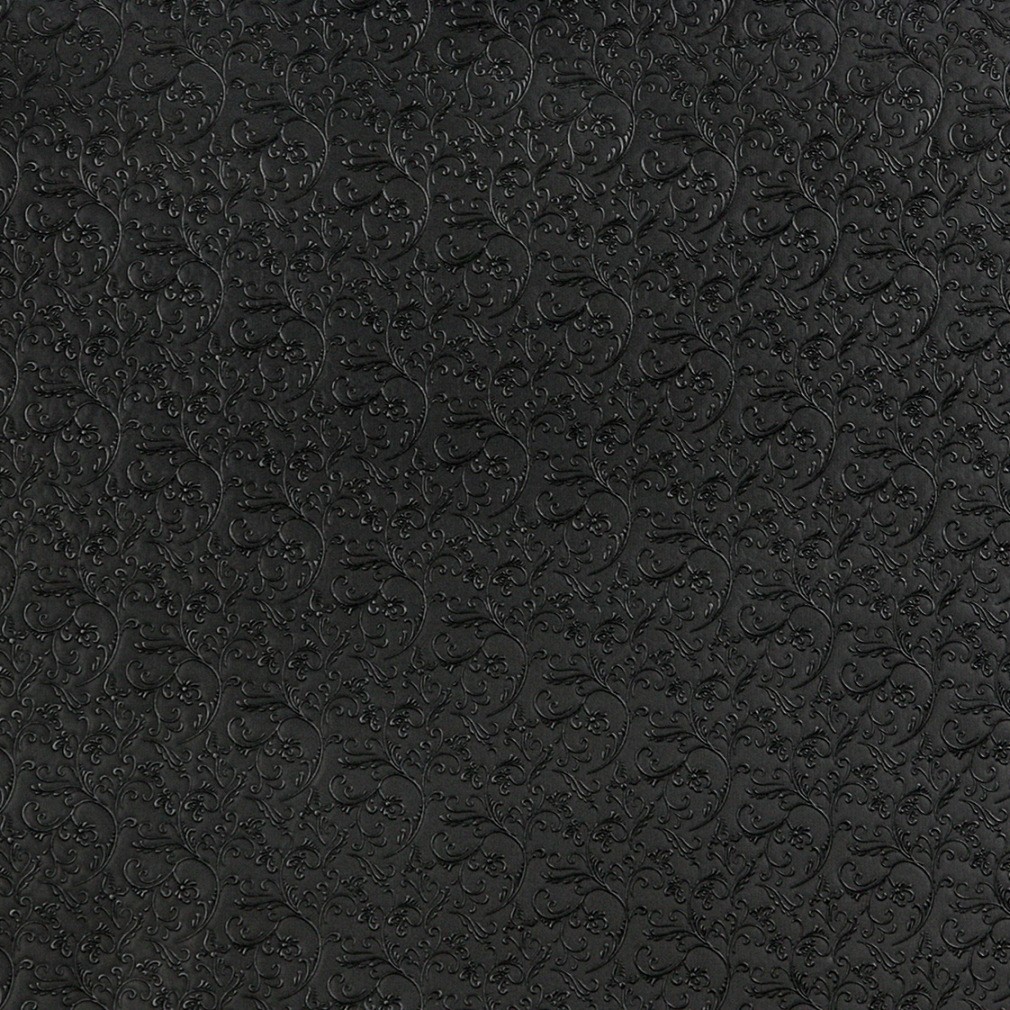 Black, Metallic Raised Floral Vines Upholstery Faux Leather By The Yard 1