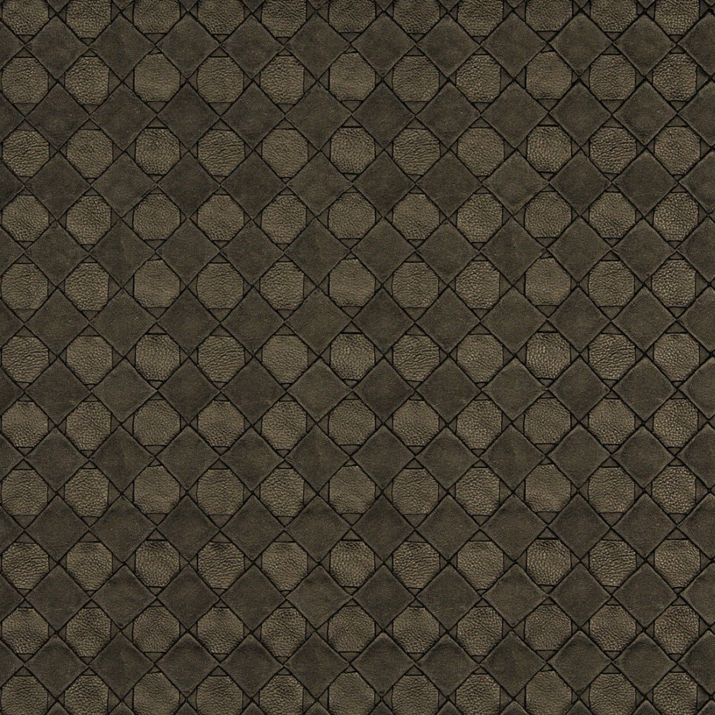 Brown, Metallic Diamonds And Squares Upholstery Faux Leather By The Yard 1
