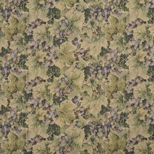 Green And Purple, Floral Leaf Tapestry Upholstery Fabric By The Yard