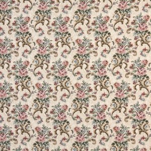 Pink, Beige And Green, Floral Tapestry Upholstery Fabric By The Yard