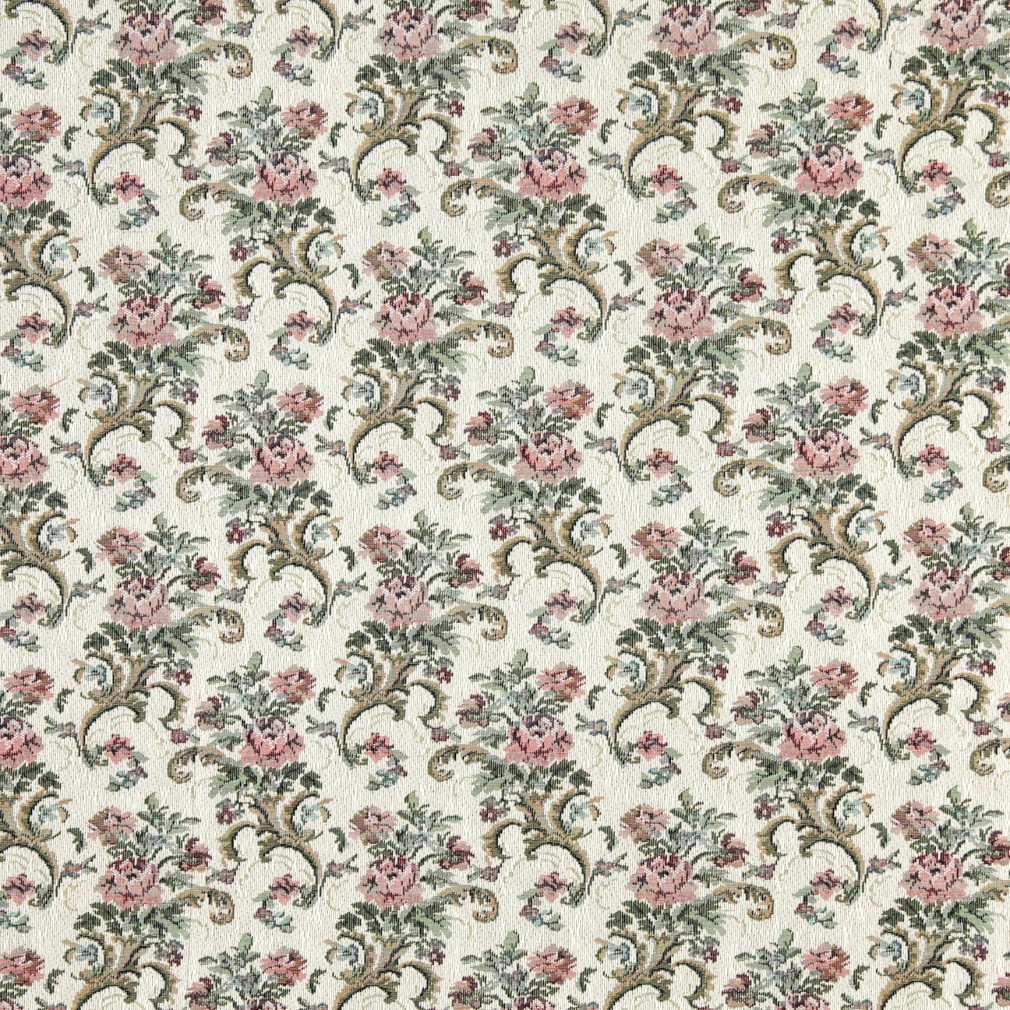 H860 Burgundy, Green And Ivory, Floral Tapestry Upholstery Fabric By The Yard 1