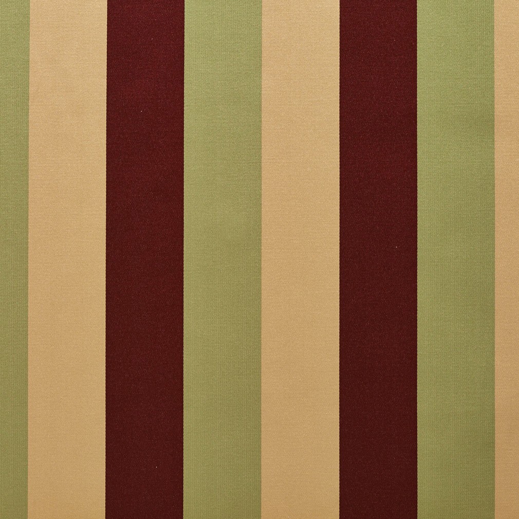 Burgundy, Green And Gold Thick Striped Silk Look Upholstery Fabric By The Yard 1